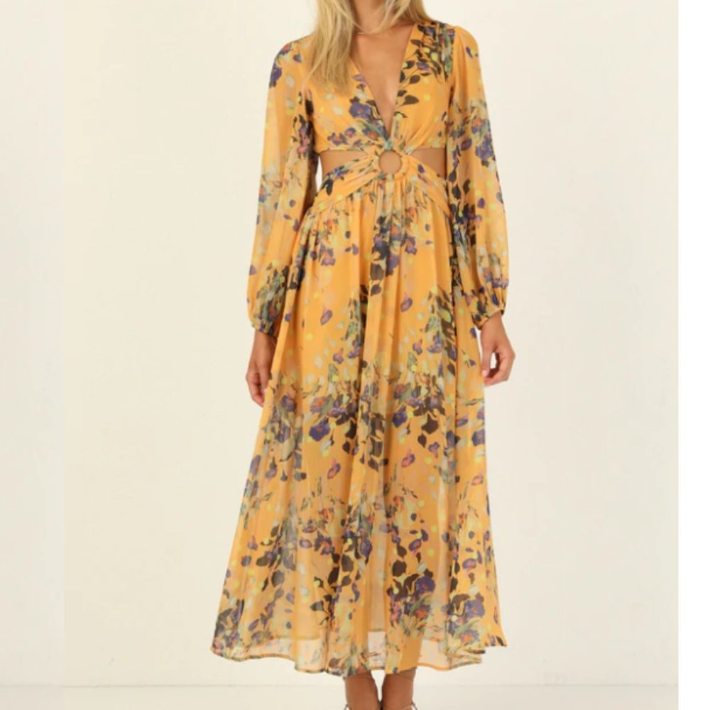 Orange Print Cut Out Dress